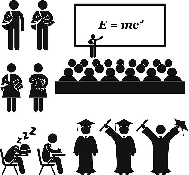 student school college university stick figure pictogram - individual event men adult single object stock-grafiken, -clipart, -cartoons und -symbole