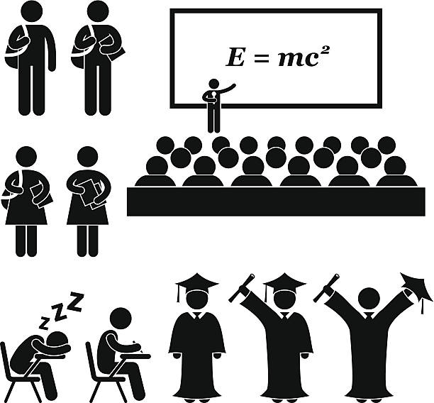 Student School College University Stick Figure Pictogram This is a set of people pictograms that represent school, college, and university. The related topic included are students, teacher, lecturer, and graduation. student stock illustrations