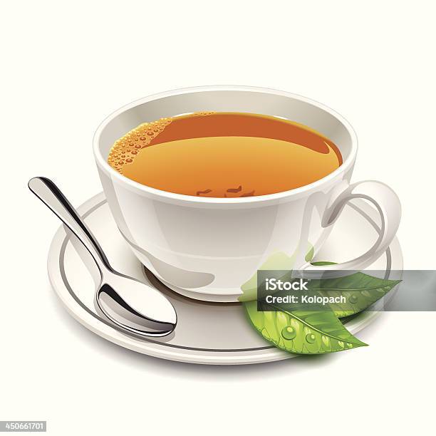 Чашка Чая — стоковая векторная графика и другие изображения на тему Белый - Белый, Белый фон, Блюдце