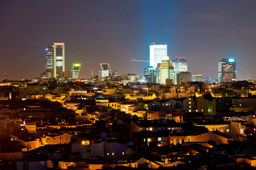Panoramic night cityscape of business district of Madrid