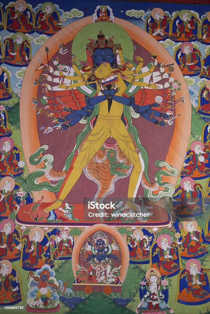 Acient Thangka no Tibete Templo (cultural reminiscência) - Royalty-free Buda Foto de stock