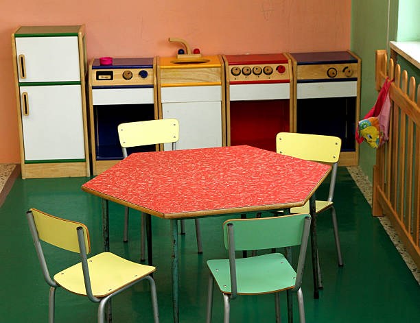 istock Toy kitchen and chairs to play in a nursery 450664981