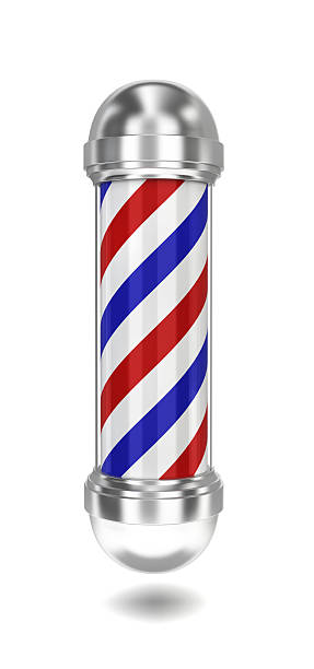 istock Red blue and white barber's pole floating in mid air 450669755