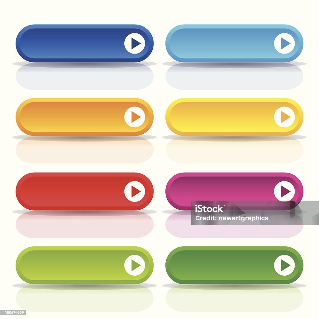 Ensemble de bouton coloré long parcours - clipart vectoriel de Aspect métallique libre de droits