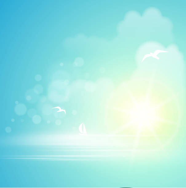 Animated summer background displaying the sun over the ocean vector art illustration