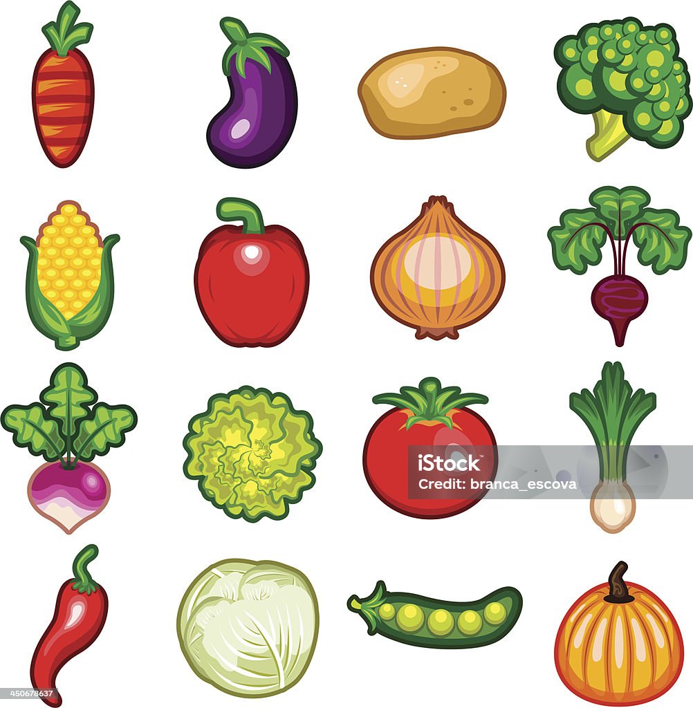 Warzywa Zestaw ikon - Grafika wektorowa royalty-free (Bakłażan)
