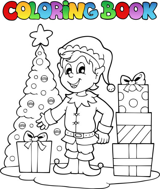 Coloring book Christmas elf theme 1 vector art illustration