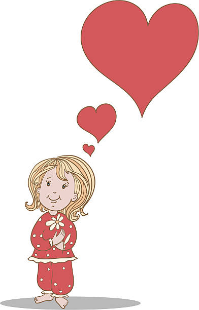 ilustrações, clipart, desenhos animados e ícones de isolado menina com flor e corações - child pre adolescent child little girls white background