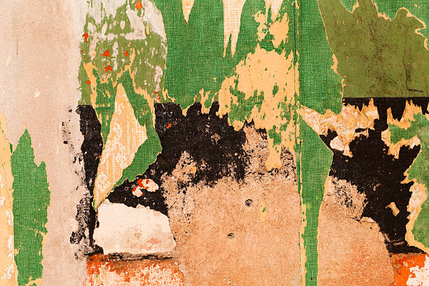 istock Wall in abandoned house. Several layers of old wallpaper. 450702833