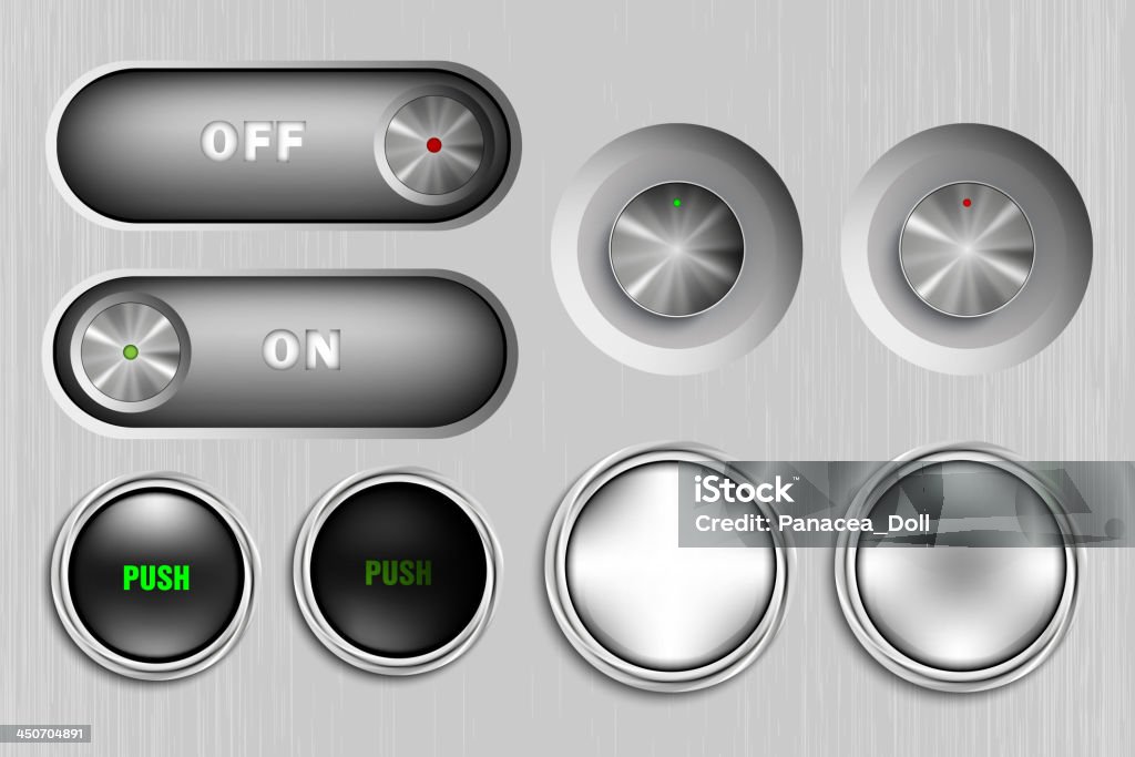 metal buttons 3D metal buttons, on and off Blank stock vector