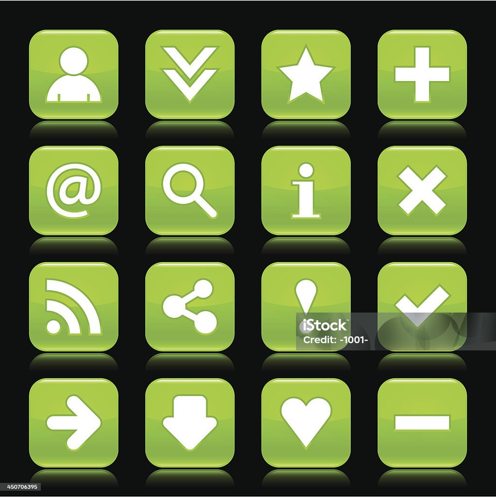 Verde brillante blanco básica icono signo Botón cuadrado fondo negro. - arte vectorial de Avatar libre de derechos