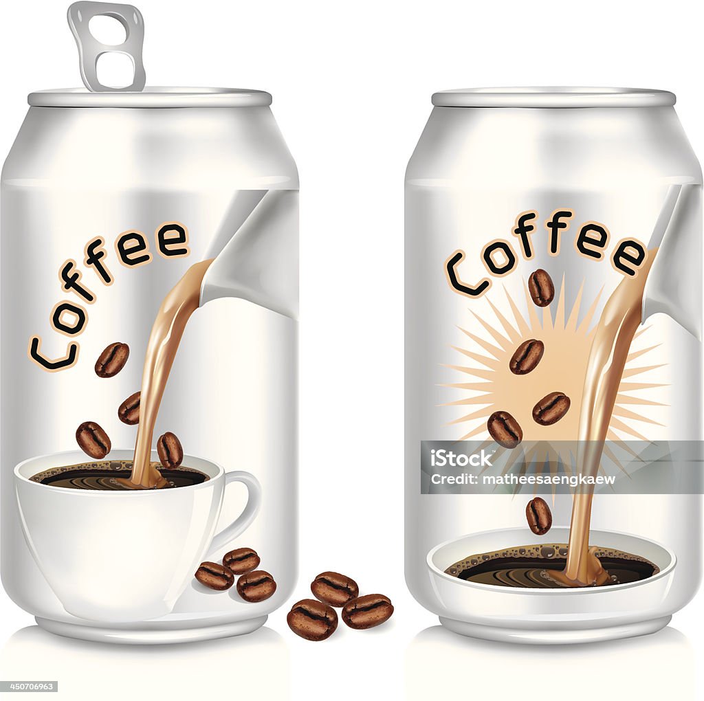 Xícara de café e grãos de embalagens. - Vetor de Beber royalty-free