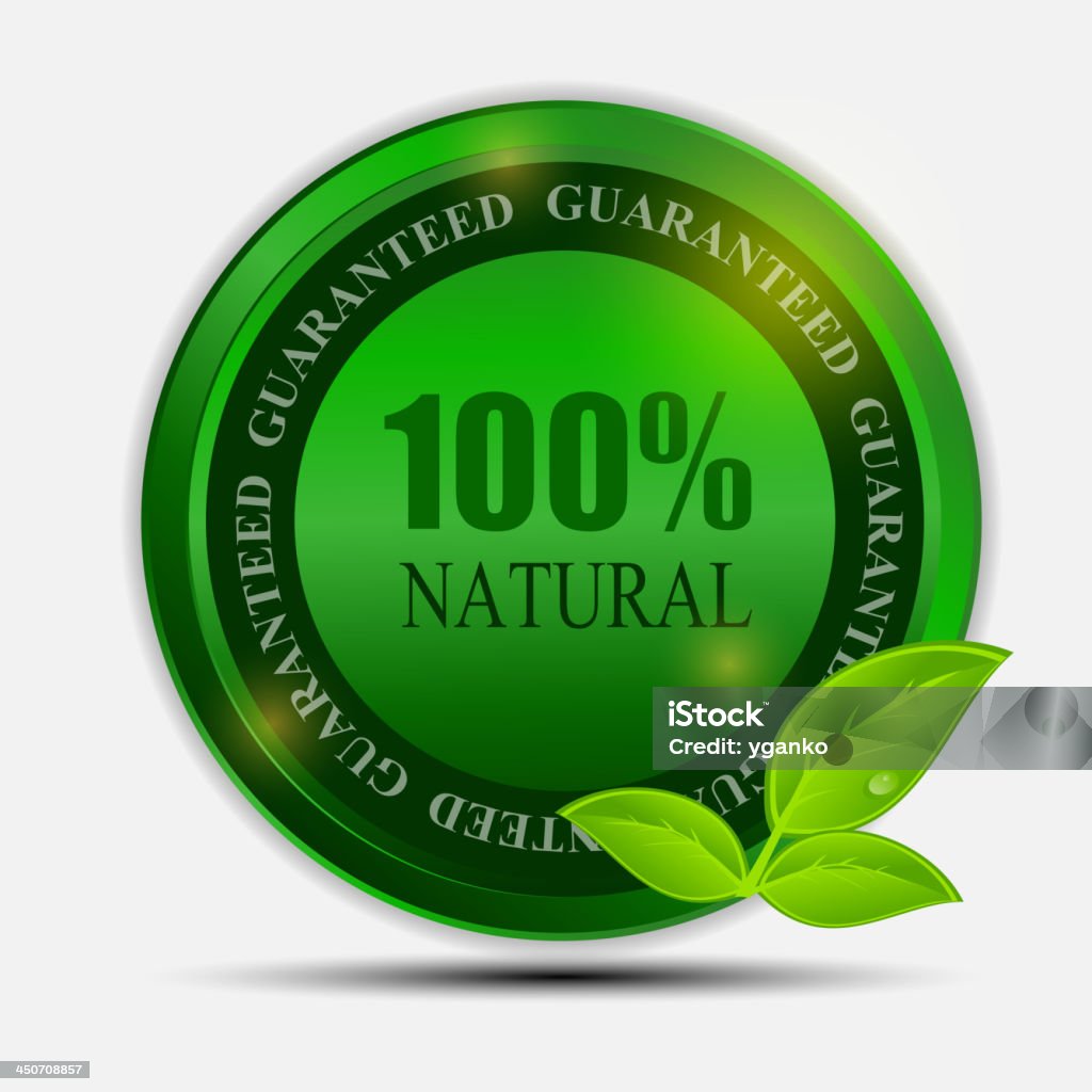 100% natürliche green label isoliert auf white.vector Illustrationen - Lizenzfrei Abzeichen Vektorgrafik