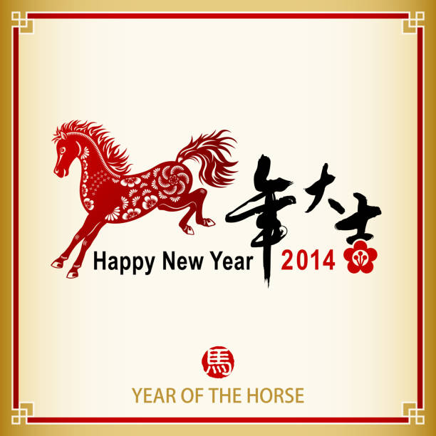 illustrations, cliparts, dessins animés et icônes de year of the horse calligraphie cadre art - chinese culture china chinese ethnicity frame