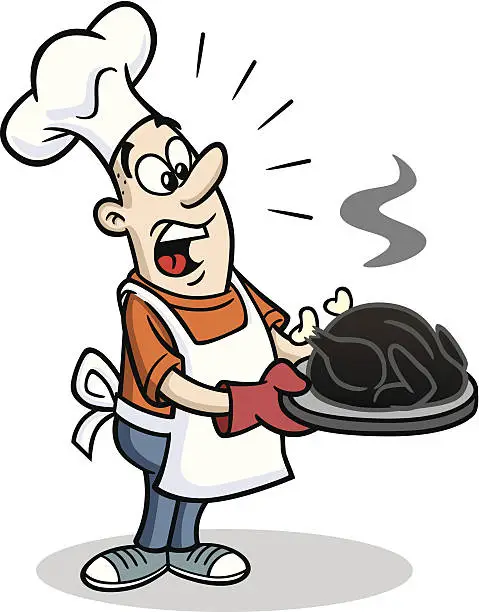 Vector illustration of Cook With Burnt Thanksgiving Turkey