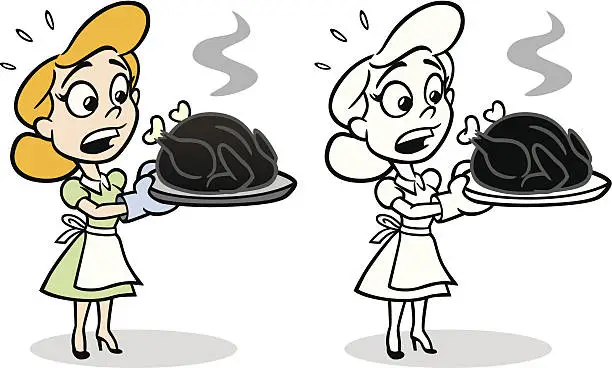 Vector illustration of Housewife With Burnt Turkey