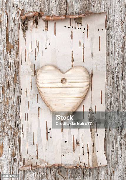Wooden Heart With Birch Bark On The Old Wood Stock Photo - Download Image Now - Abstract, Ancient, Backgrounds