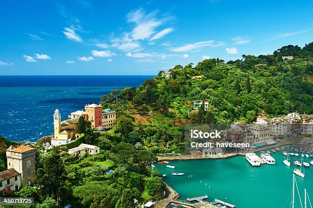 Portofino Village On Ligurian Coast Italy Stock Photo - Download Image Now - Architecture, Bay of Water, Beach