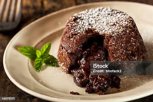 Homemade Chocolate Lava Cake Dessert Stock Photo - Download Image Now - Molten Chocolate Cake, Molten, Cake