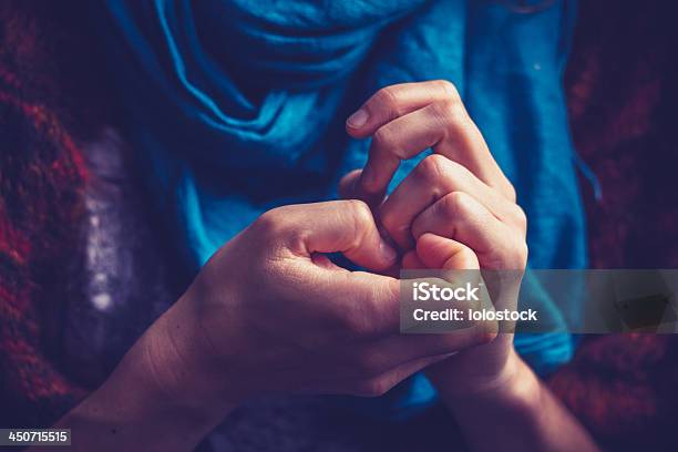 Young Woman Picking Her Nails Stock Photo - Download Image Now - Anxiety, Butterflies in the Stomach, Picking - Harvesting