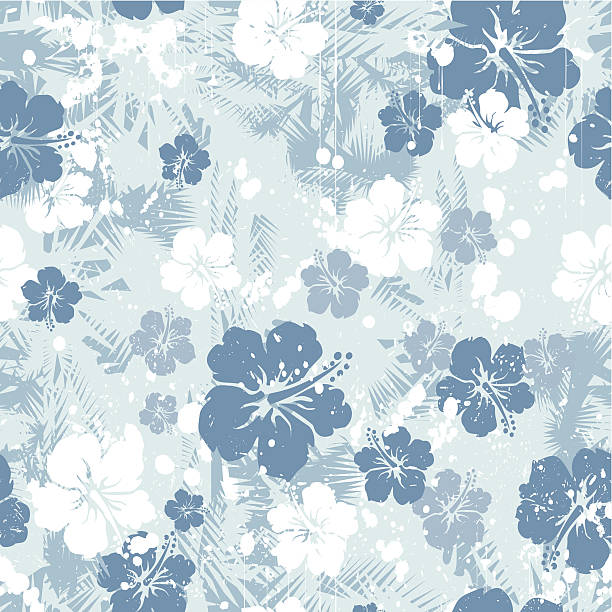 ハイビスカスシームレスな青 - hawaiian culture hibiscus flower pattern点のイラスト素材／クリップアート素材／マンガ素材／アイコン素材