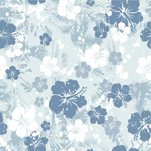 ilustrações, clipart, desenhos animados e ícones de hibiscus sem costura azul - hawaiian culture hibiscus print pattern