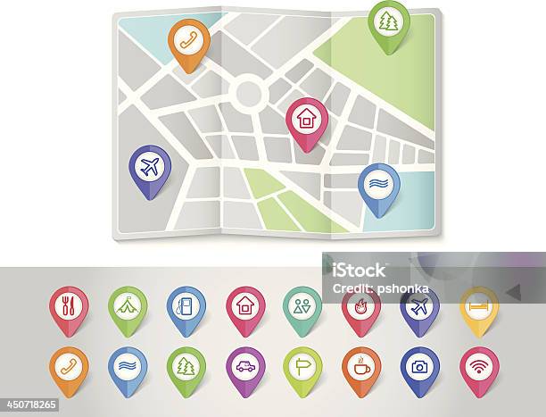 Mappatura Perni Icone Di Viaggio - Immagini vettoriali stock e altre immagini di Aeroplano - Aeroplano, Albero, Applicazione mobile