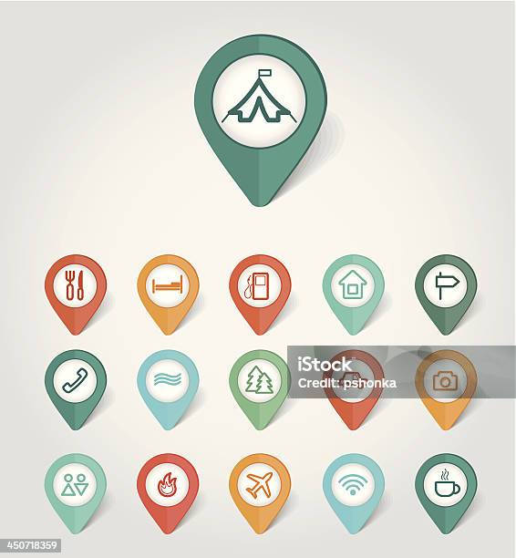 Mappatura Perni Icone Di Viaggio - Immagini vettoriali stock e altre immagini di Aeroplano - Aeroplano, Albero, Automobile
