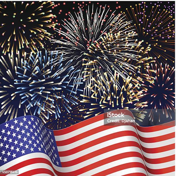 Patriotic Background With Fireworks Stock Illustration - Download Image Now - American Culture, American Flag, Anniversary