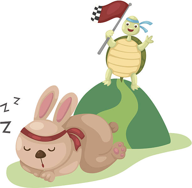 ilustrações de stock, clip art, desenhos animados e ícones de tartaruga e coelho em uma corrida - the hare and the tortoise