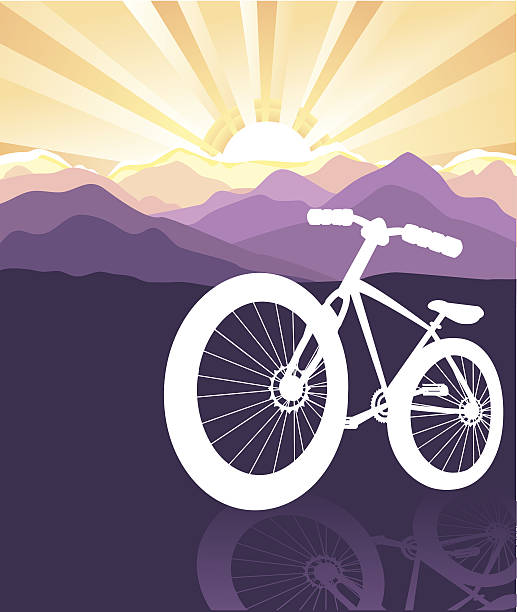 Fahrrad-silhouette auf die Berge Natur Hintergrund mit Sonne – Vektorgrafik