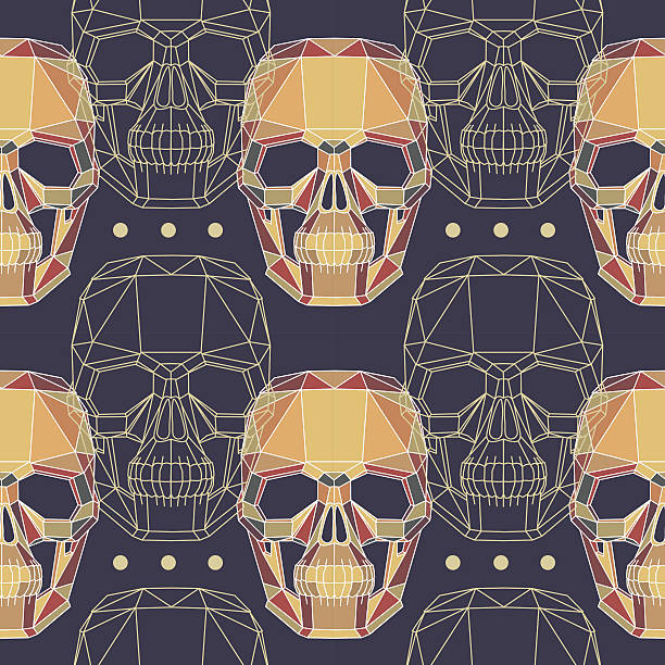 ilustrações de stock, clip art, desenhos animados e ícones de conceptuais polígono crânio humano. abstrato vector sem costura padrão. - pop art skull backgrounds pattern