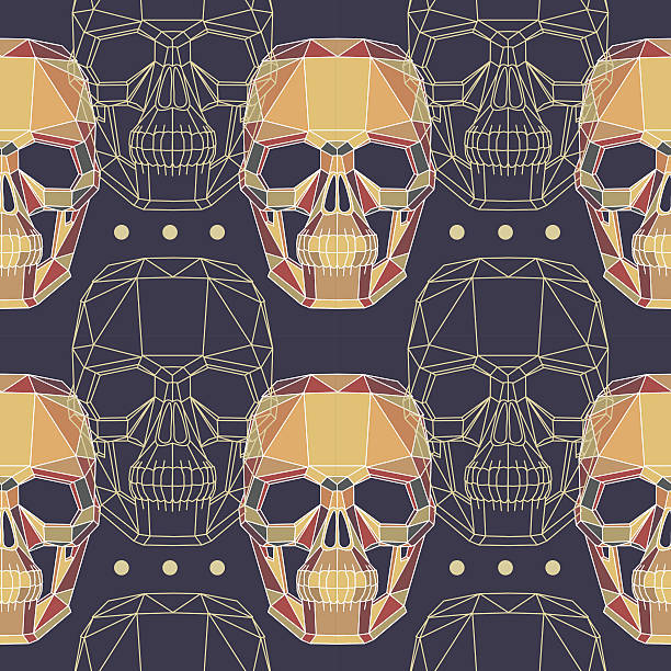 концептуальный полигональных череп человека. абстрактные векторные бесшовный узор. - pop art skull backgrounds pattern stock illustrations
