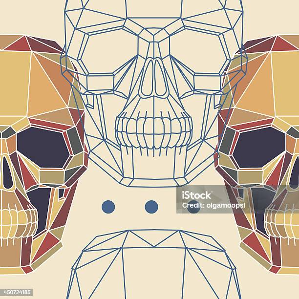 Conceptuais Polígono Crânio Humano Abstrato Vector Sem Costura Padrão - Arte vetorial de stock e mais imagens de Abstrato