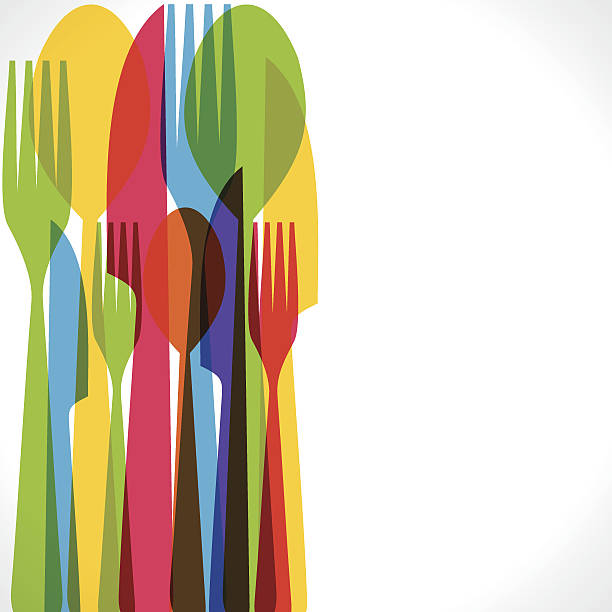 색상화 포크스 배경기술 - fork silverware spoon table knife stock illustrations