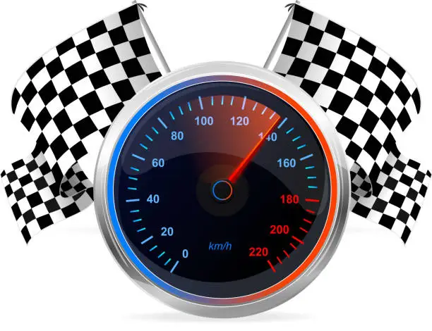 Vector illustration of Racing Speedometer and checkered flags