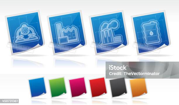 Ícones Da Indústria - Arte vetorial de stock e mais imagens de Azul - Azul, Branco, Cinzento