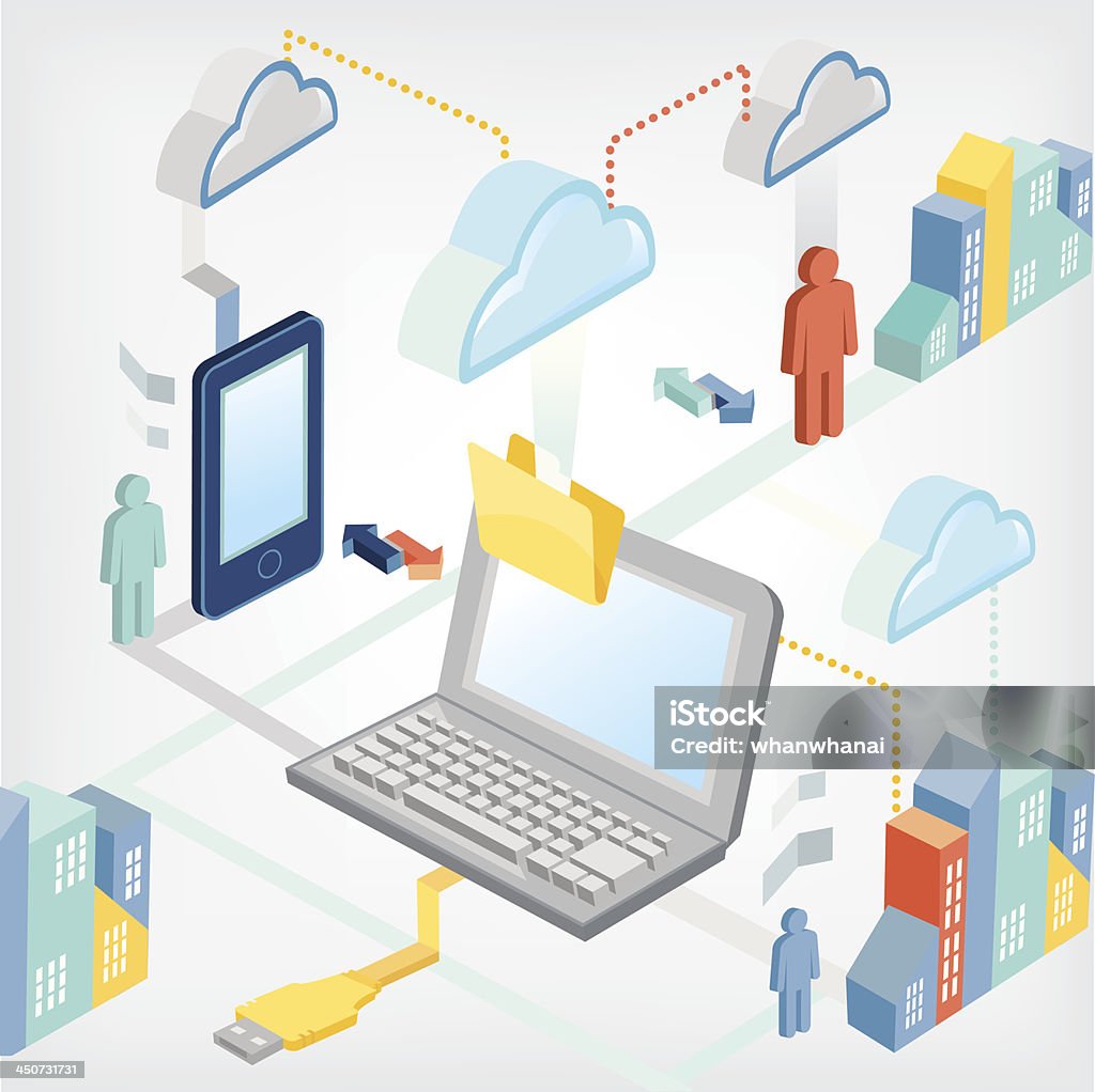 Computer Data Sharing Data Sharing Stock Illustration - Download Image Now - Cloud Computing ...