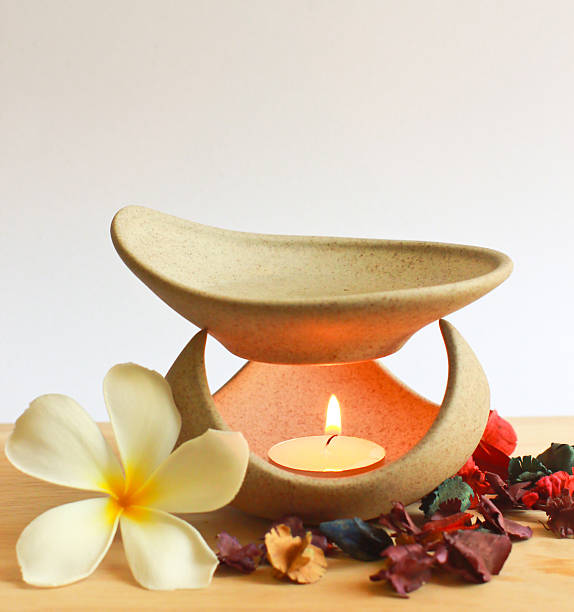 istock Aromatherapy lamp with flower and candle 450731827