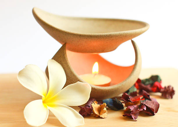 Aromatherapy lamp with flower and candle