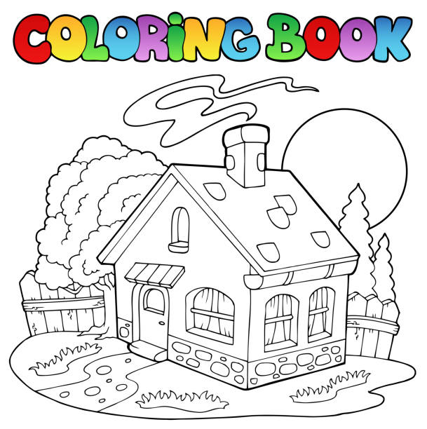 Coloring book with small house vector art illustration