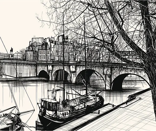 Vector illustration of Paris - Ile de la cite, Pont neuf