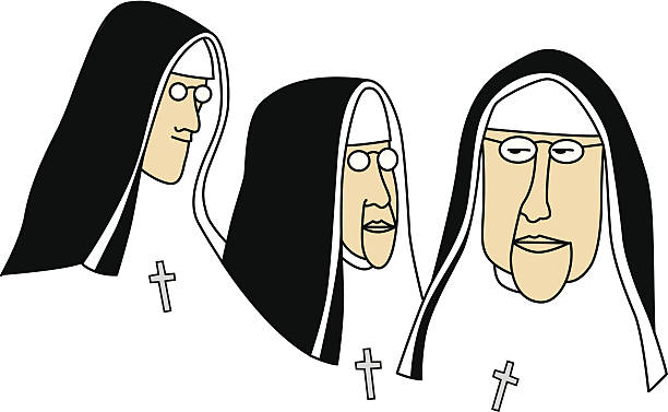 nuns Vector illustration of two nuns looking at the stern Mother Superior. nun catholicism sister praying stock illustrations