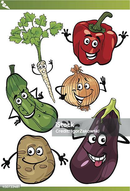 Illustration De Dessin Animé Ensemble De Légumes Vecteurs libres de droits et plus d'images vectorielles de Agriculture - Agriculture, Aliment, Aubergine