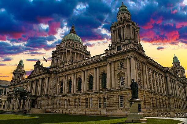 Sunset Image of City Hall, Belfast Northern Ireland stock photo