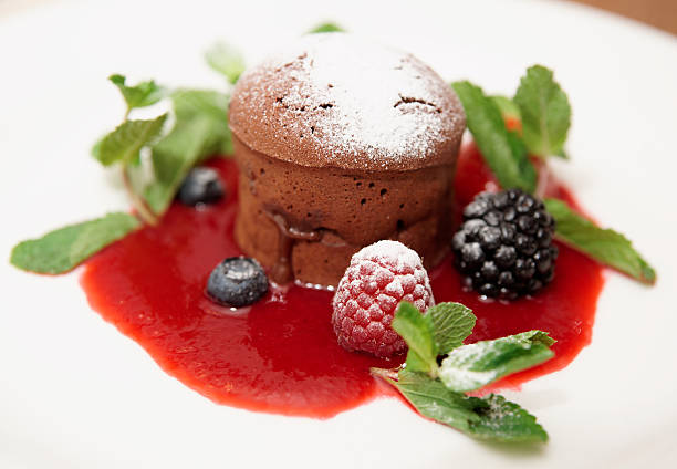 istock Chocolate fondant with berry sauce 450736555