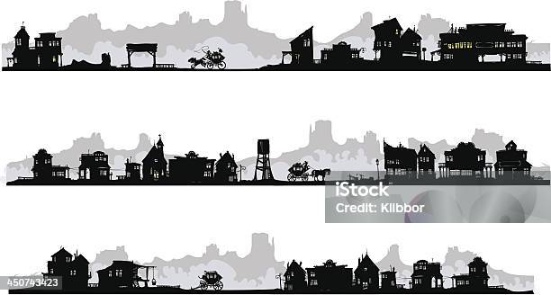 Western Style Silhouette Buildings Stock Illustration - Download Image Now - In Silhouette, Town, Wild West