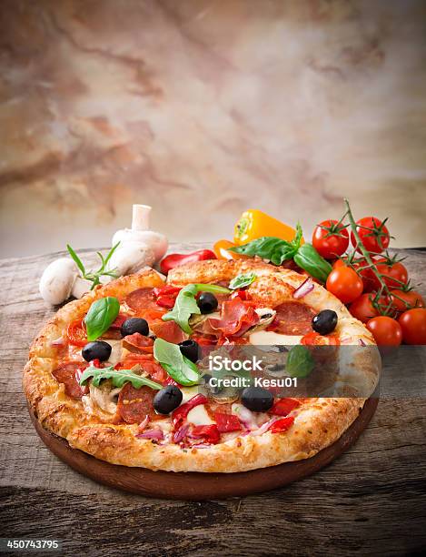 Delicious Italian Pizza Stock Photo - Download Image Now - Arugula, Baked, Basil