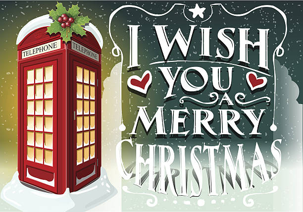 illustrazioni stock, clip art, cartoni animati e icone di tendenza di biglietto di auguri di natale con inglese rosso cabina - london england christmas snow winter