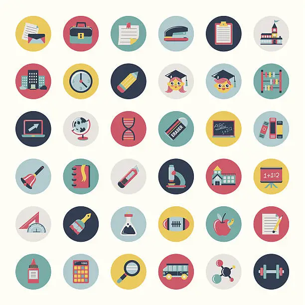 Vector illustration of Set of Retro flat education icons,back to school